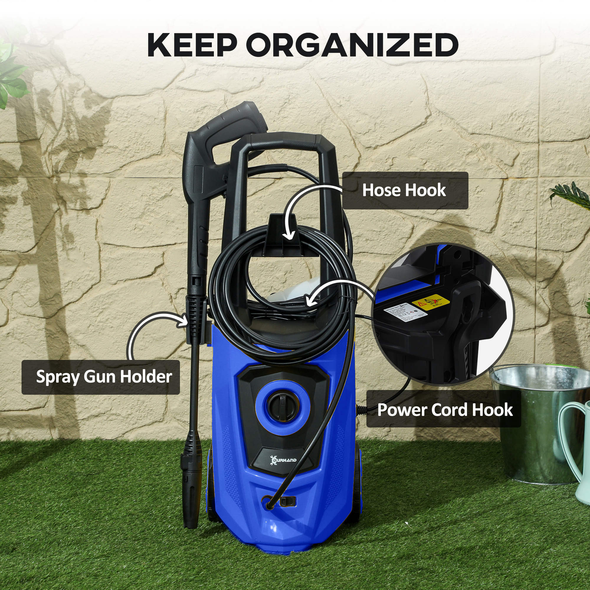 DURHAND 1800W High√Ç Pressure√Ç Washer, 150 Bar Pressure, 510 L/h Flow, High-Performance Portable Power Jet Wash Cleaner Blue