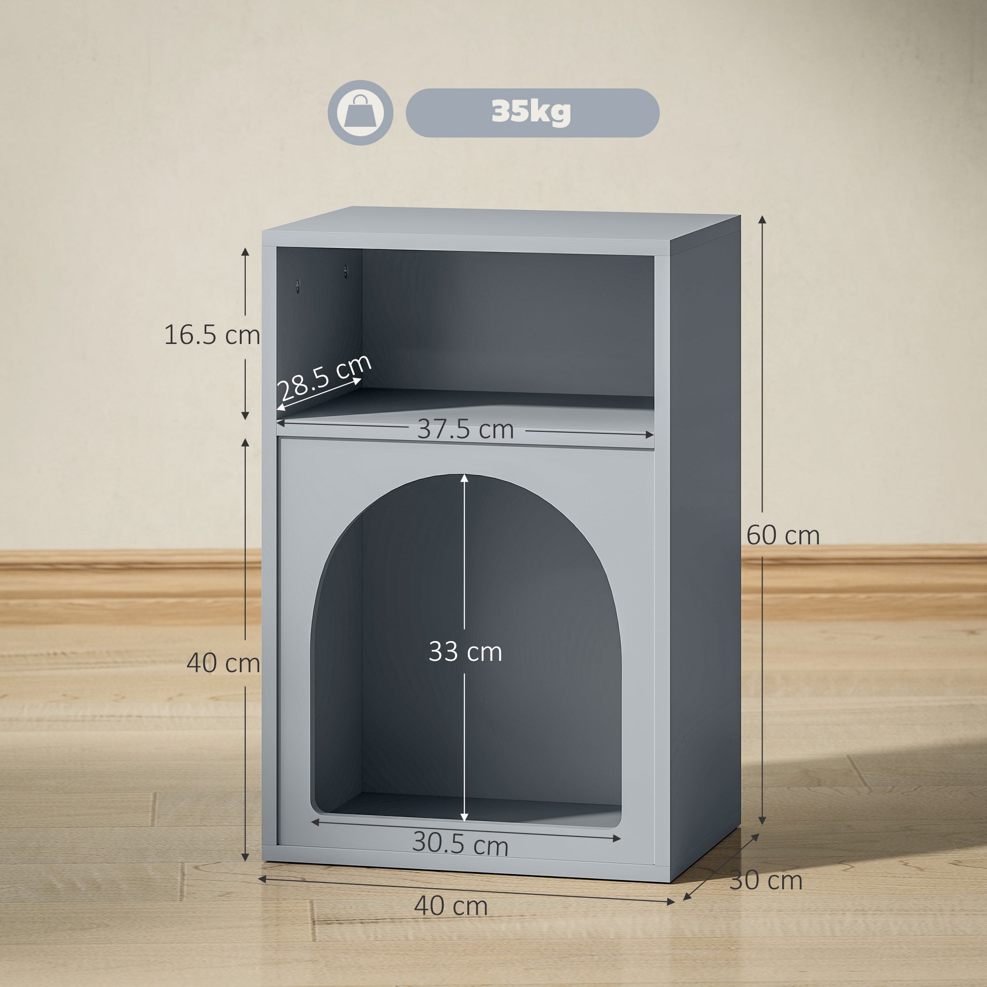 HOMCOM Bedside Table with 2 Open Compartments - Grey