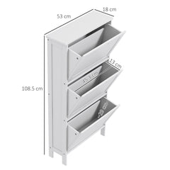 HOMCOM Narrow Shoe Cabinet with 3 Flip Drawers - White - product image 3