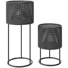 Outsunny Metal Plant Pots Set of 2 with Hollow Design Flower Planters for Garden Balcony Black