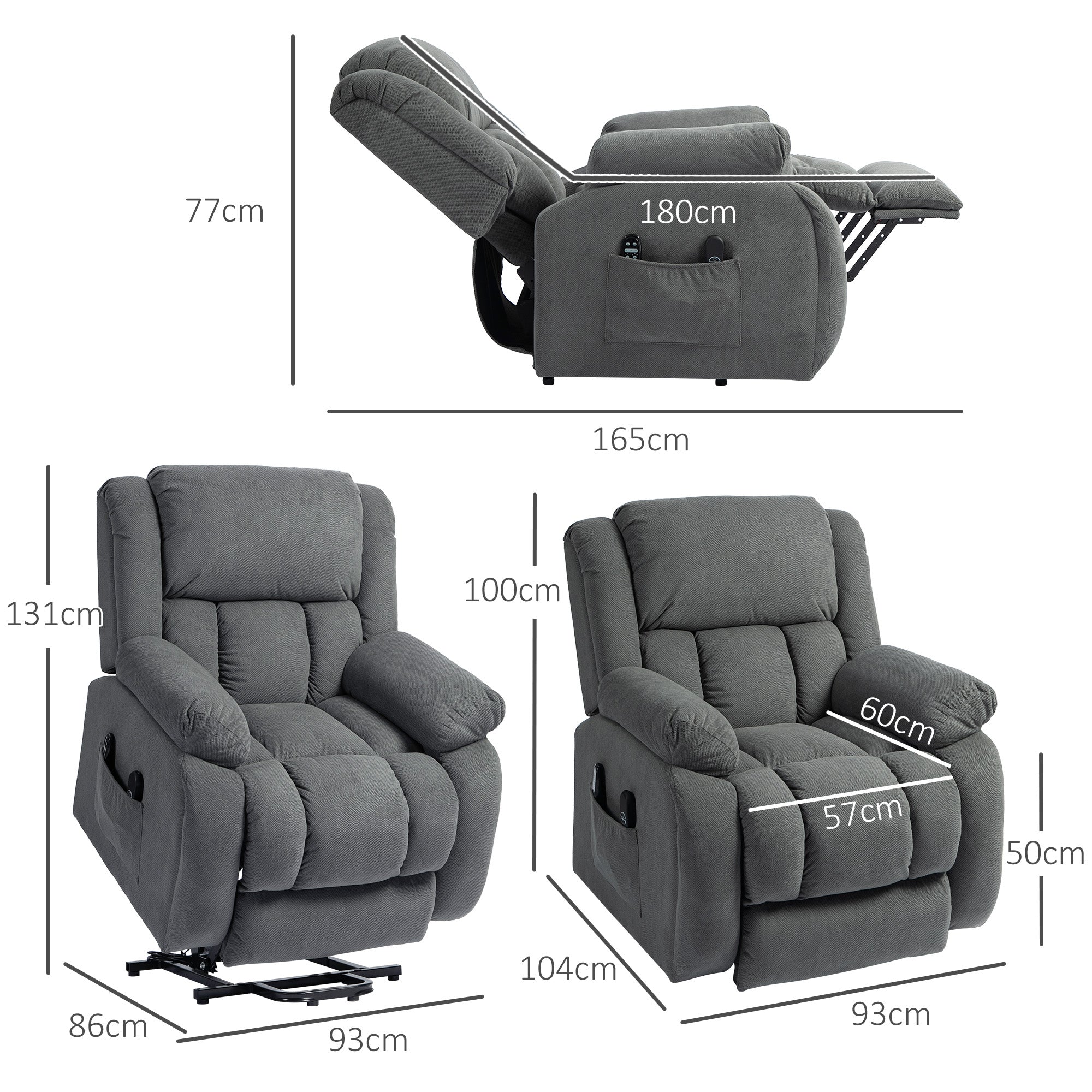 HOMCOM Recliner Armchair Lift Chair, Electric Recliner Chair with Vibration Massage and Heat, Wide Seat, USB Port, Grey