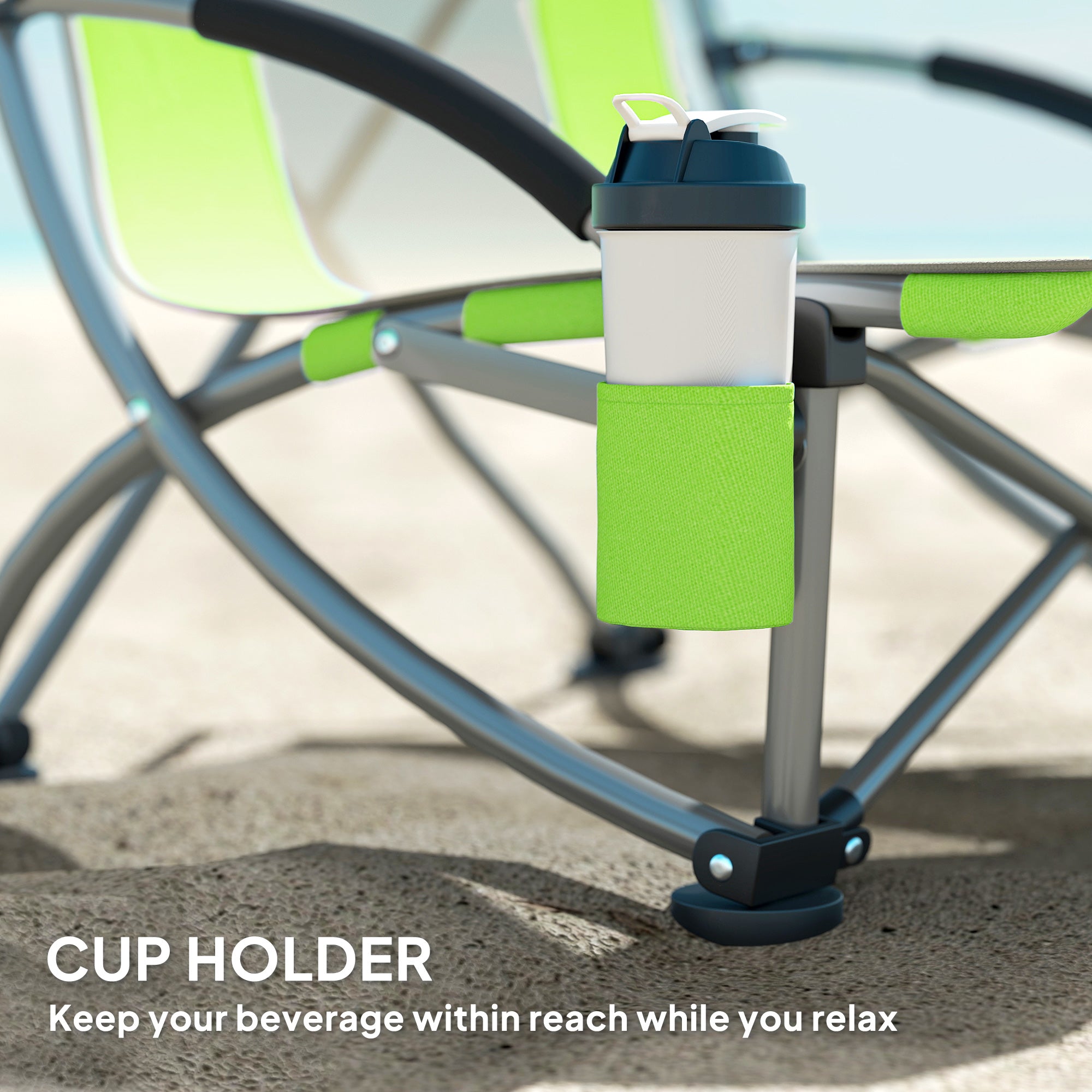 Outsunny Set of 2 Folding Beach Chair, Low Camping Chair with Mesh Back, Carry Bag and Cup Holder for Garden Outdoor Picnic Festival Travel, Green