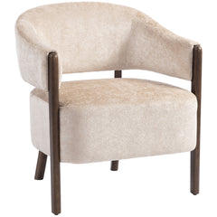 HOMCOM Accent Chair, Chenille Upholstered Tub Chair with Wide Seat, Solid Wood Frame and Legs, Comfy Armchair, Beige
