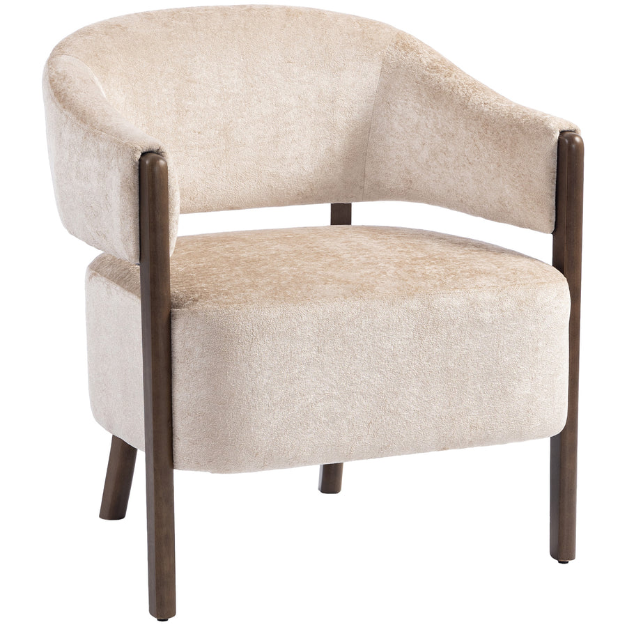 HOMCOM Accent Chair, Chenille Upholstered Tub Chair with Wide Seat, Solid Wood Frame and Legs, Comfy Armchair, Beige
