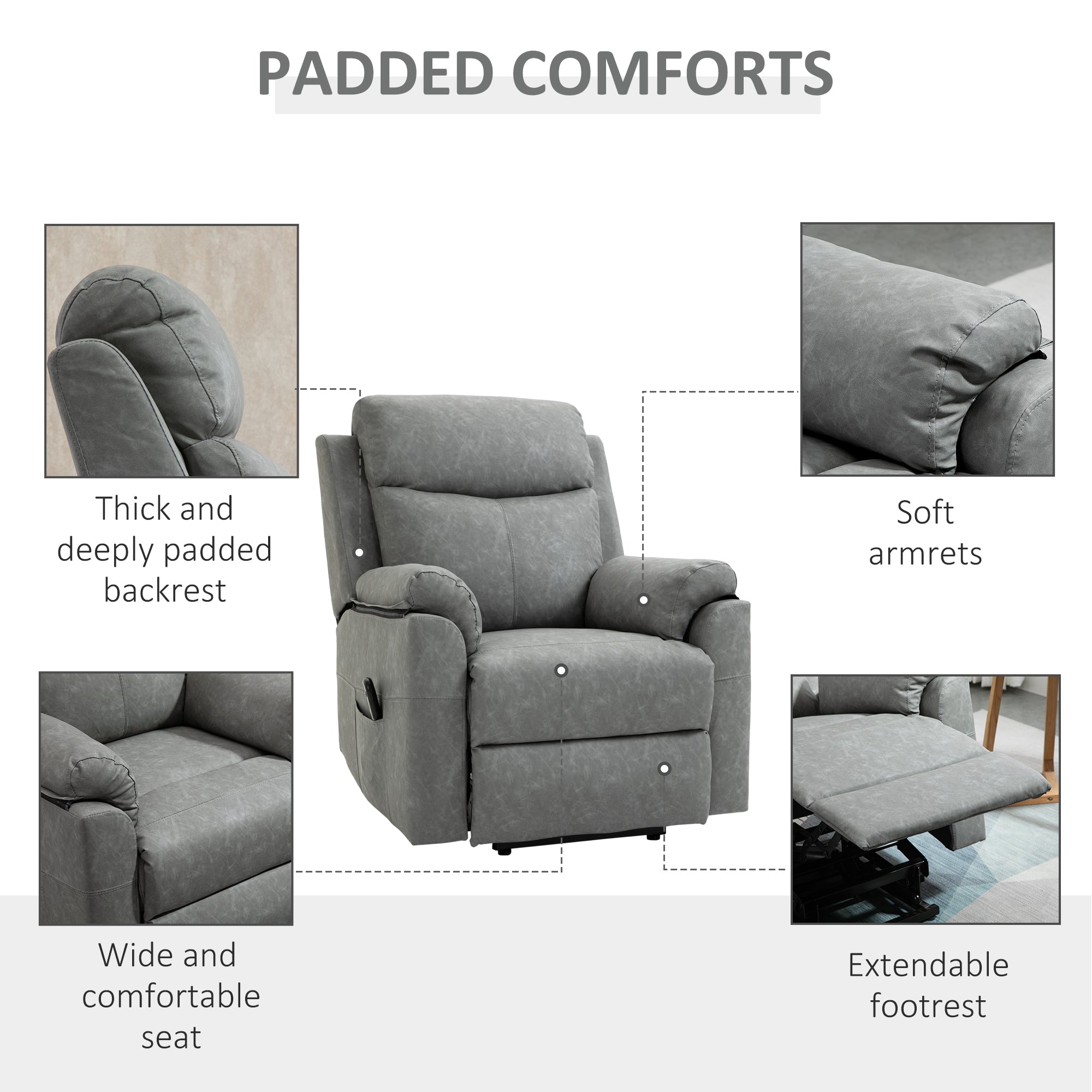 HOMCOM Faux Leather 70√Ç¬∞ Electric Riser Recliner Chair - Grey