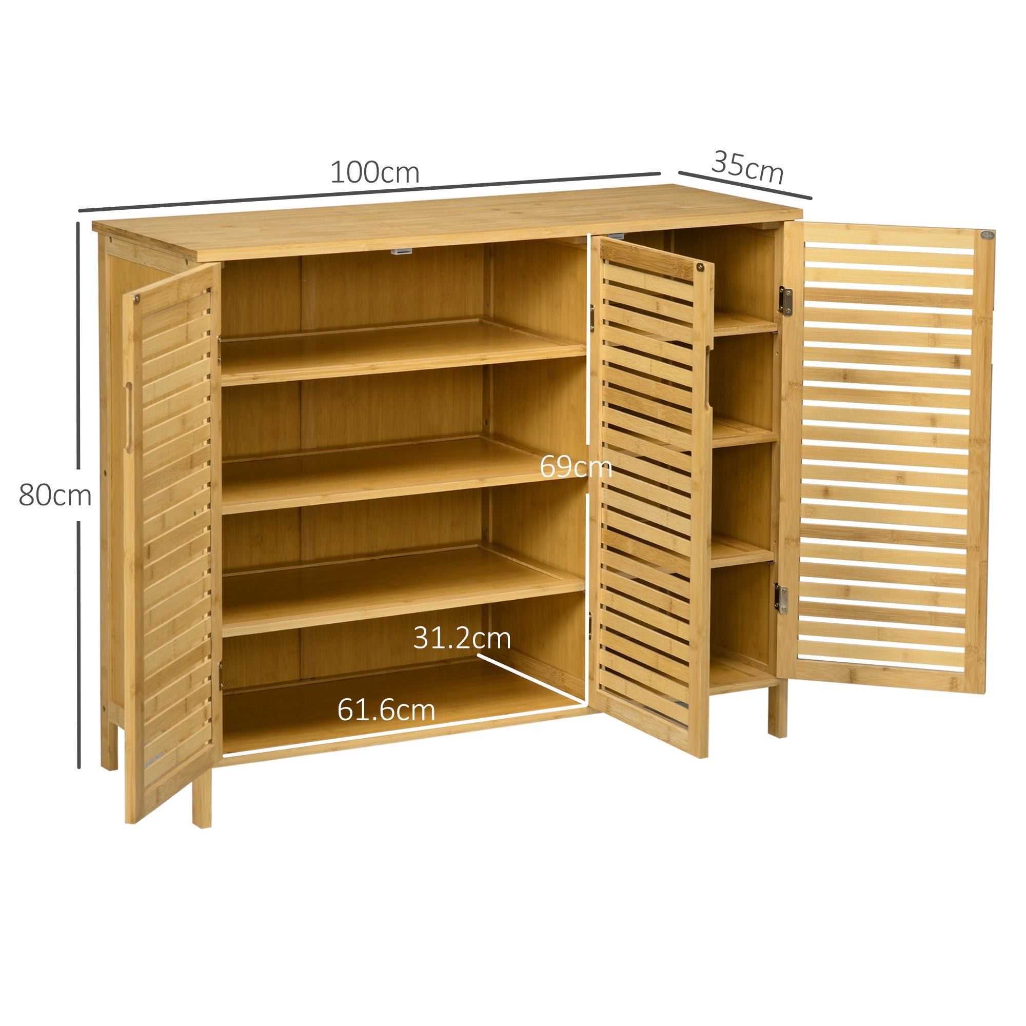 HOMCOM Rustic Shoe Cabinet, 3 Door Shoe Storage Cabinet with 8 Shelves, Natural Wood Finish
