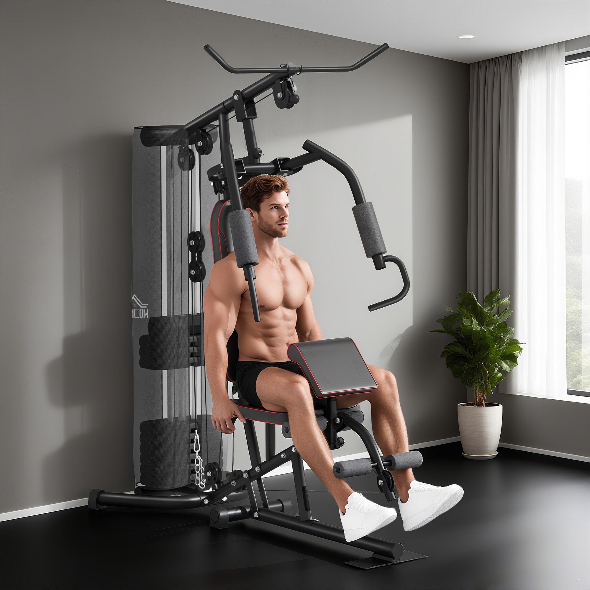 HOMCOM Multifunctional Home Gym Equipment Workout Station, Chest Station, Butterfly Press & Leg Developer, 45kg Weight Stack Multi Gym Machine Fitness Equipment for Full Body Fitness