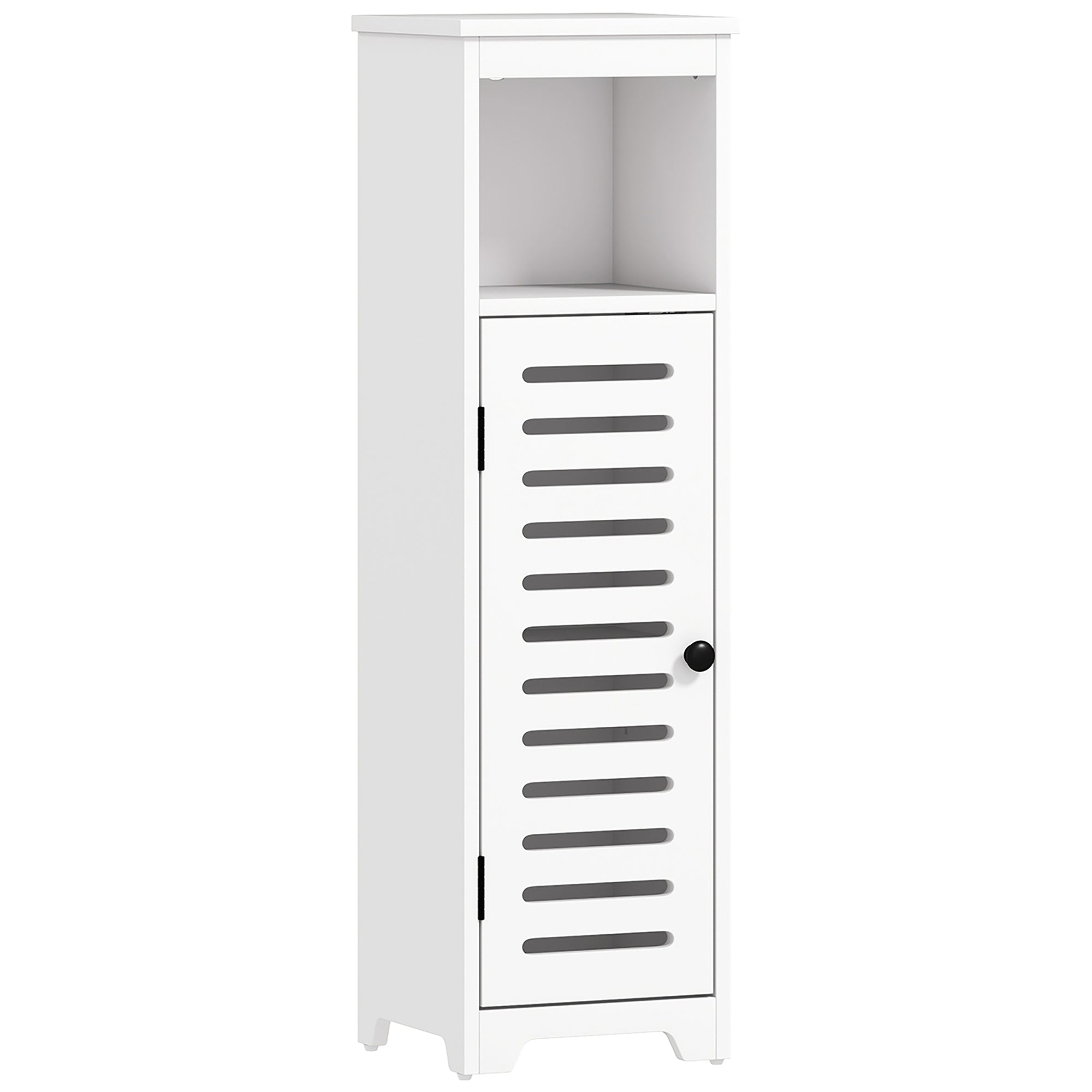 HOMCOM Bathroom Floor Cabinet, Bathroom Storage Unit with Louvered Door, Open Shelf, Adjustable Shelf, White, 22 x 20 x 75 cm
