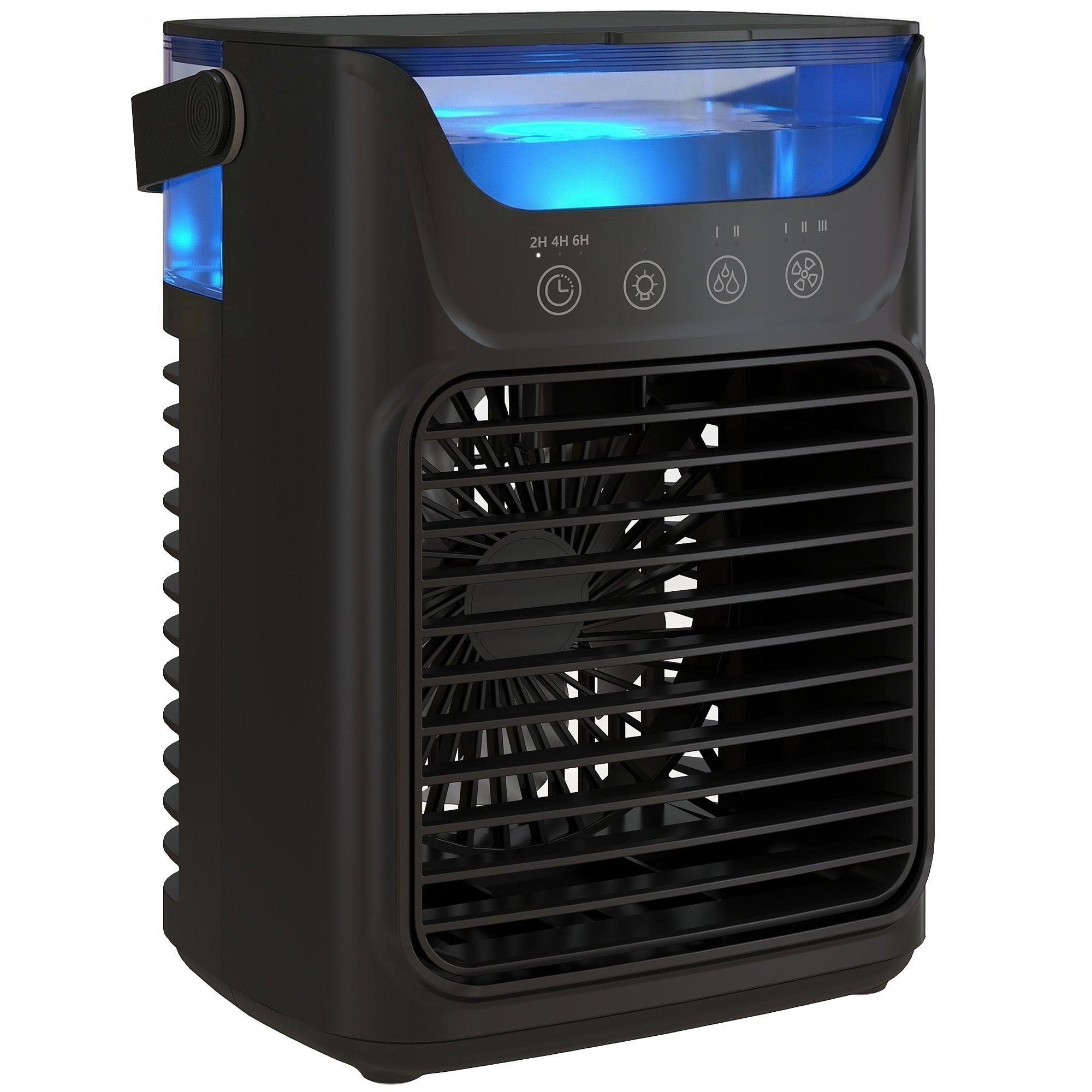 HOMCOM Air Cooler with Adjustable Head, Portable Air Conditioner with 3 Wind Speed, 2 Cool Mist, RGB Light, Black