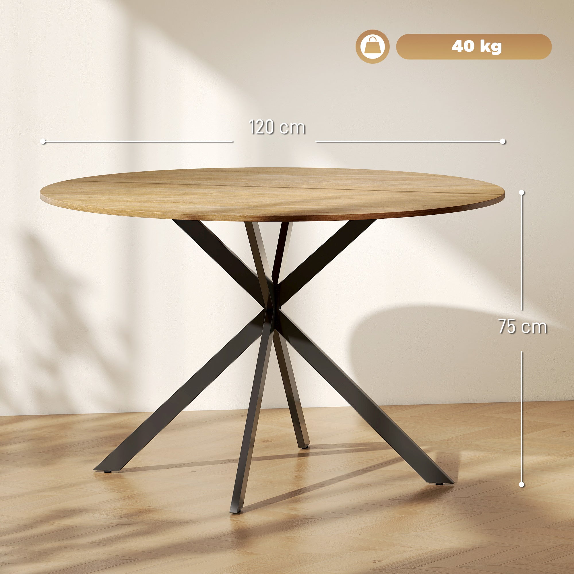 HOMCOM Dining Table for 4, 120 cm Industrial Kitchen Table with Wood Effect Tabletop and Steel Legs, Oak