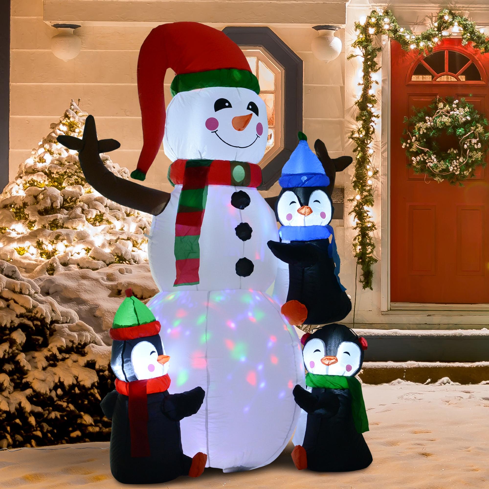HOMCOM 6ft Inflatable Christmas Snowman with Three Penguins LED Xmas  Holiday Outdoor Yard Decoration