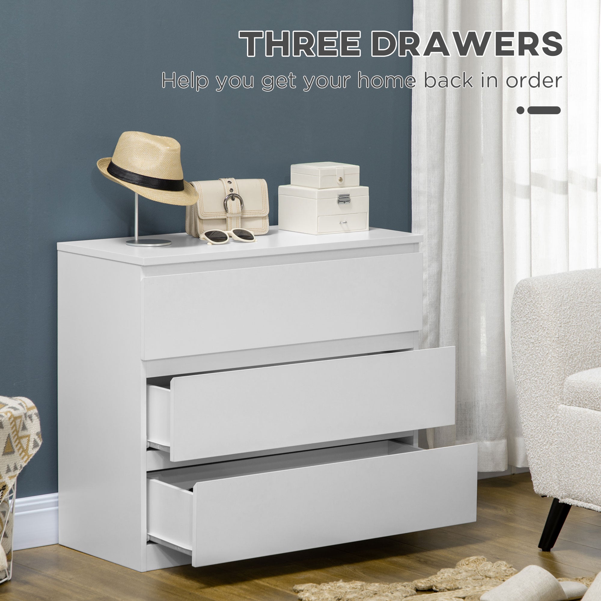 HOMCOM Chest of Three Drawers - White