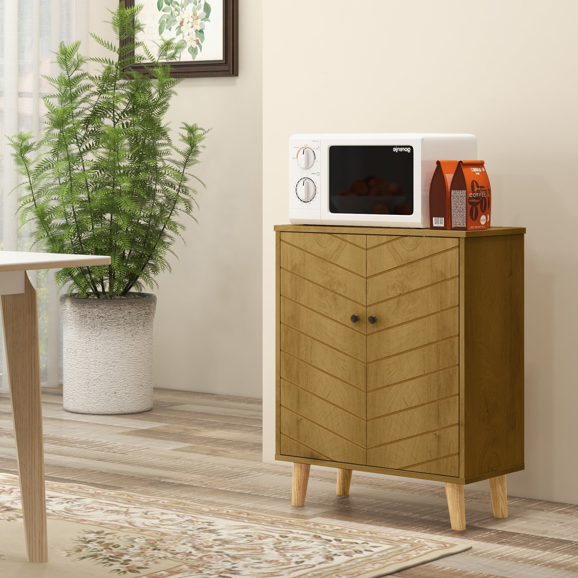 HOMCOM Vintage Storage Cabinet with Double Chevron Doors and Pine Wood Legs, Side Cabinet for Living Room, Kitchen, Bedroom