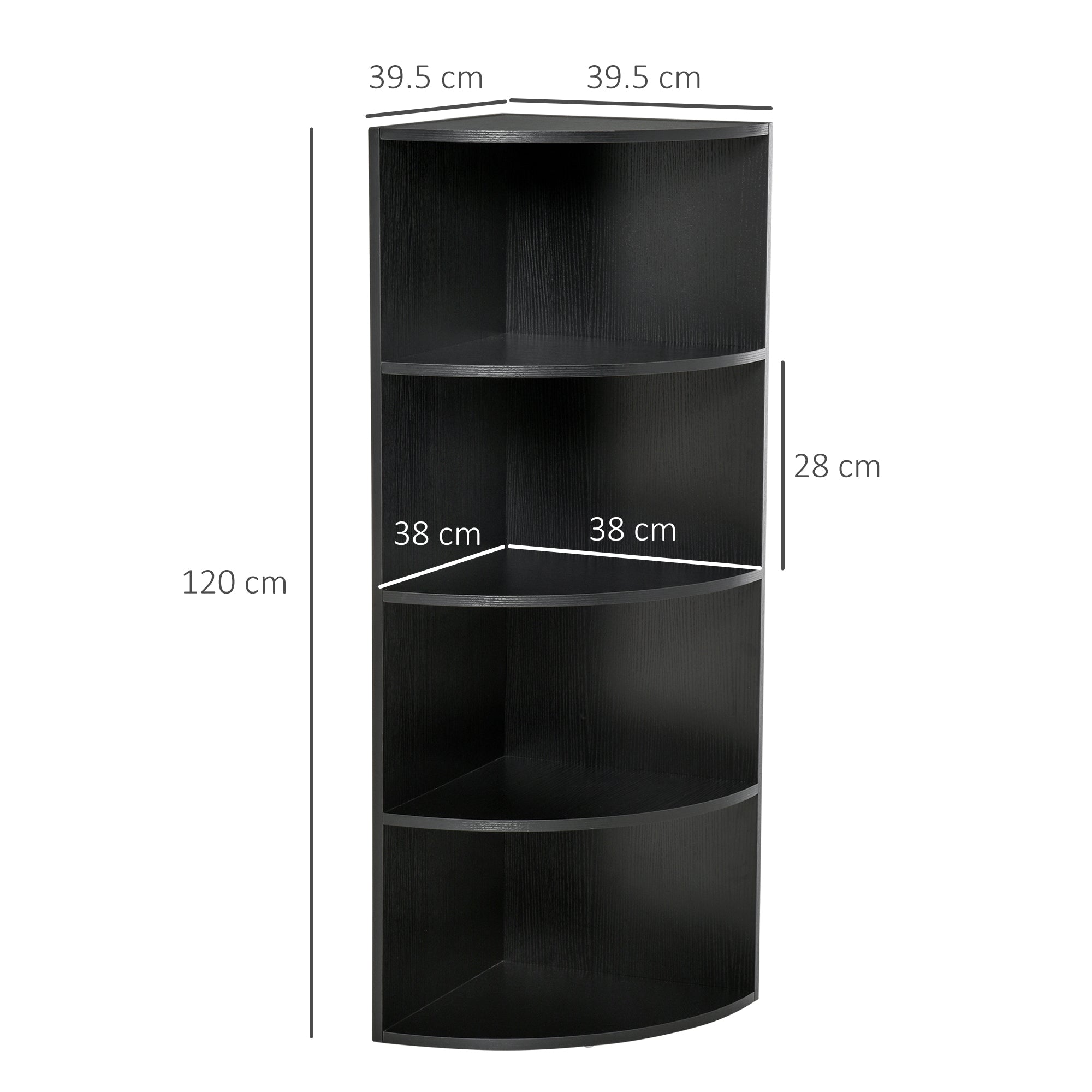 HOMCOM 4-Tier Corner Open Shelf Bookcase Freestanding Fan Bookshelf Plants Stand, 40x40x120cm, Black