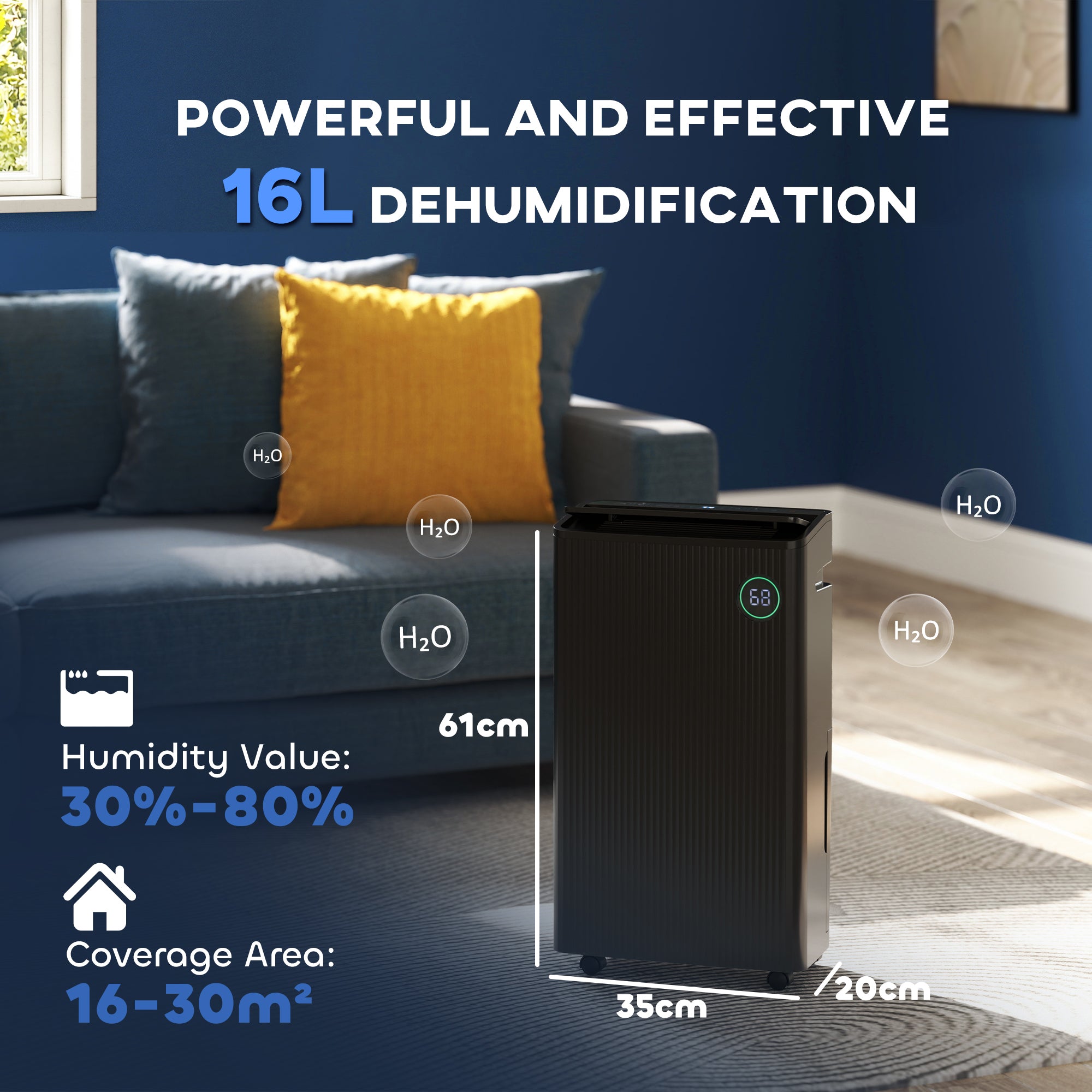 HOMCOM 5500mL Portable Dehumidifier with Air Purifier, UVC, Ioniser, 24H Timer, 5 Modes, 16L/Day, for Home Laundry, Black