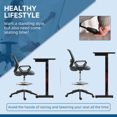 Vinsetto 102.5-126cm Draughtsman Office Chair, with Footrest - Grey