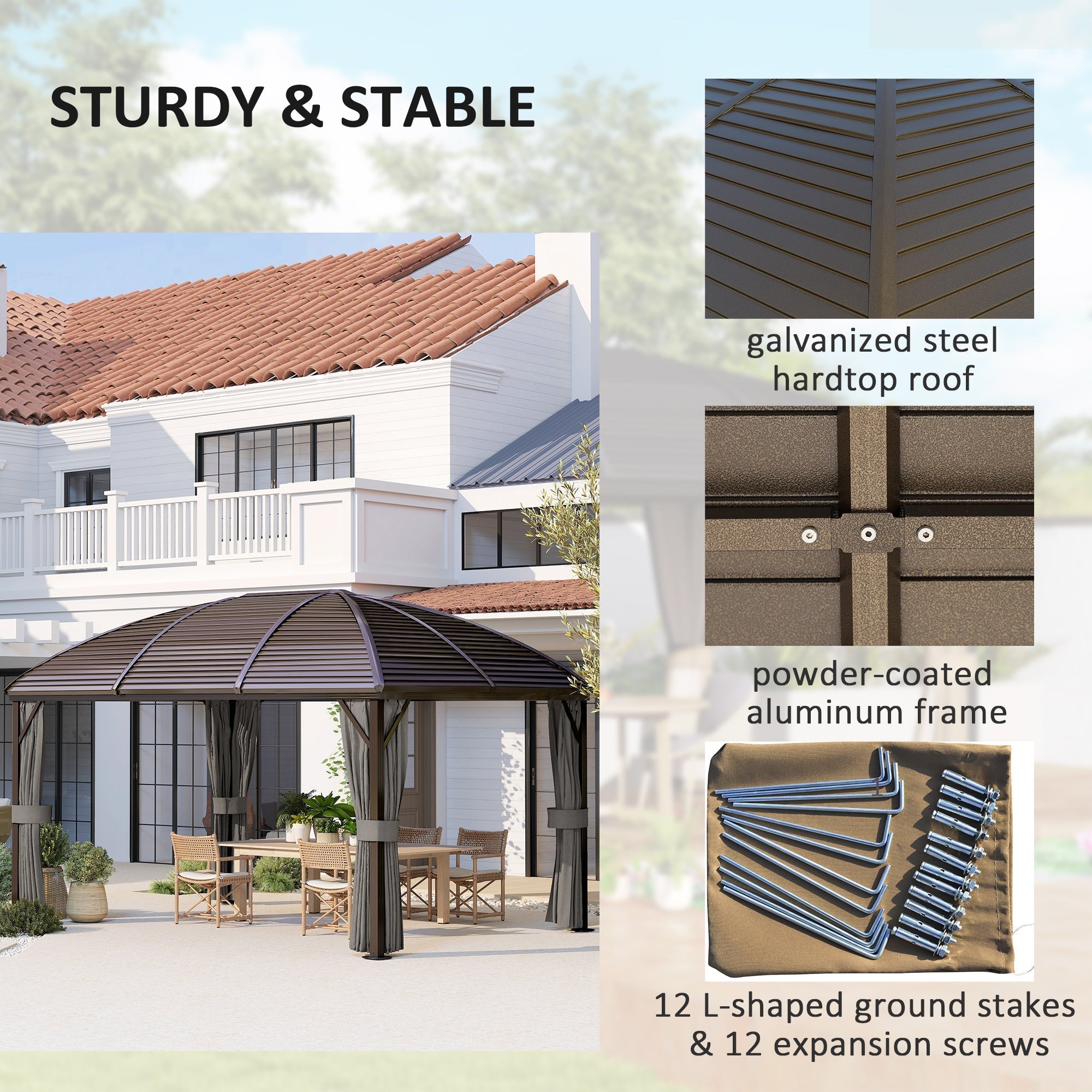 Outsunny 3 x 4m Hardtop Gazebo Canopy with Metal Roof, Aluminium Gazebo Permanent Pavilion with Netting and Curtains, Dark Grey