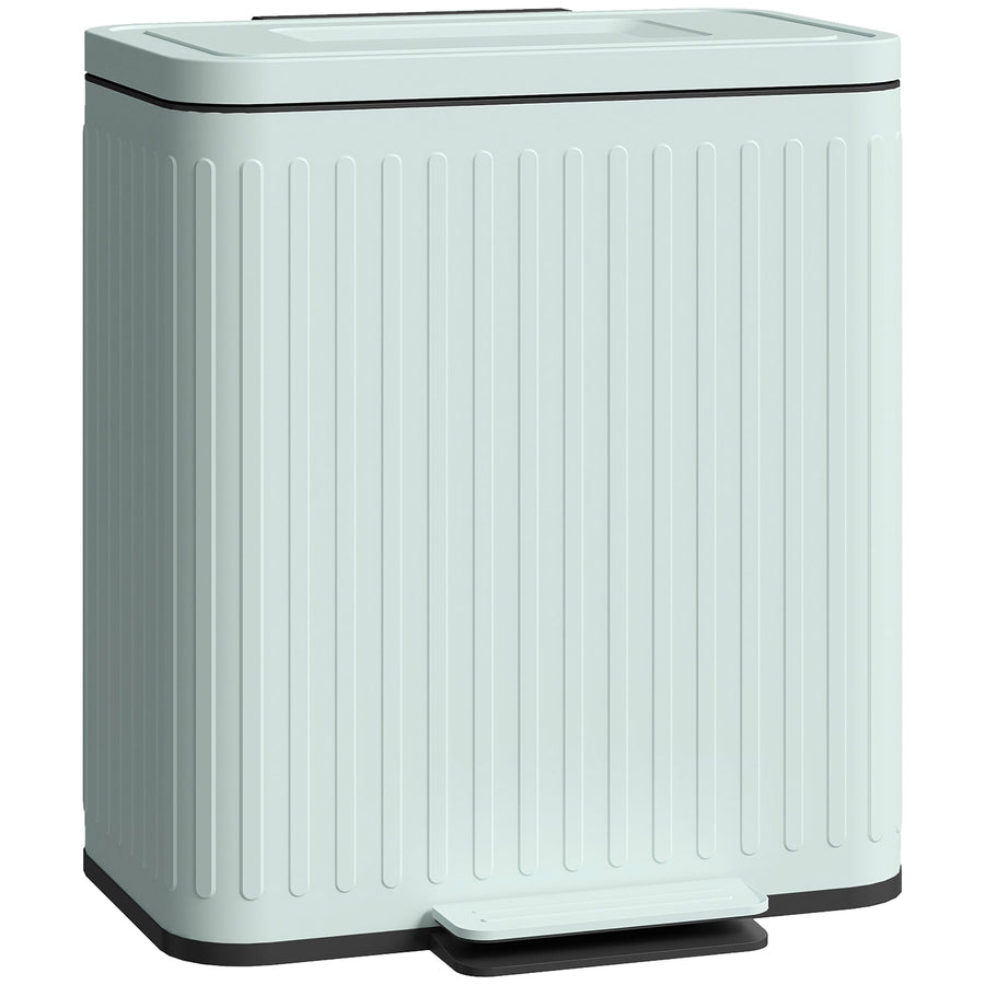 HOMCOM Dual Kitchen Bin, 2 x 20L Double Bin for Recycling and Waste, Fingerprint-proof Pedal Bin with Soft-Close Lid, Removable Inner Buckets, Green