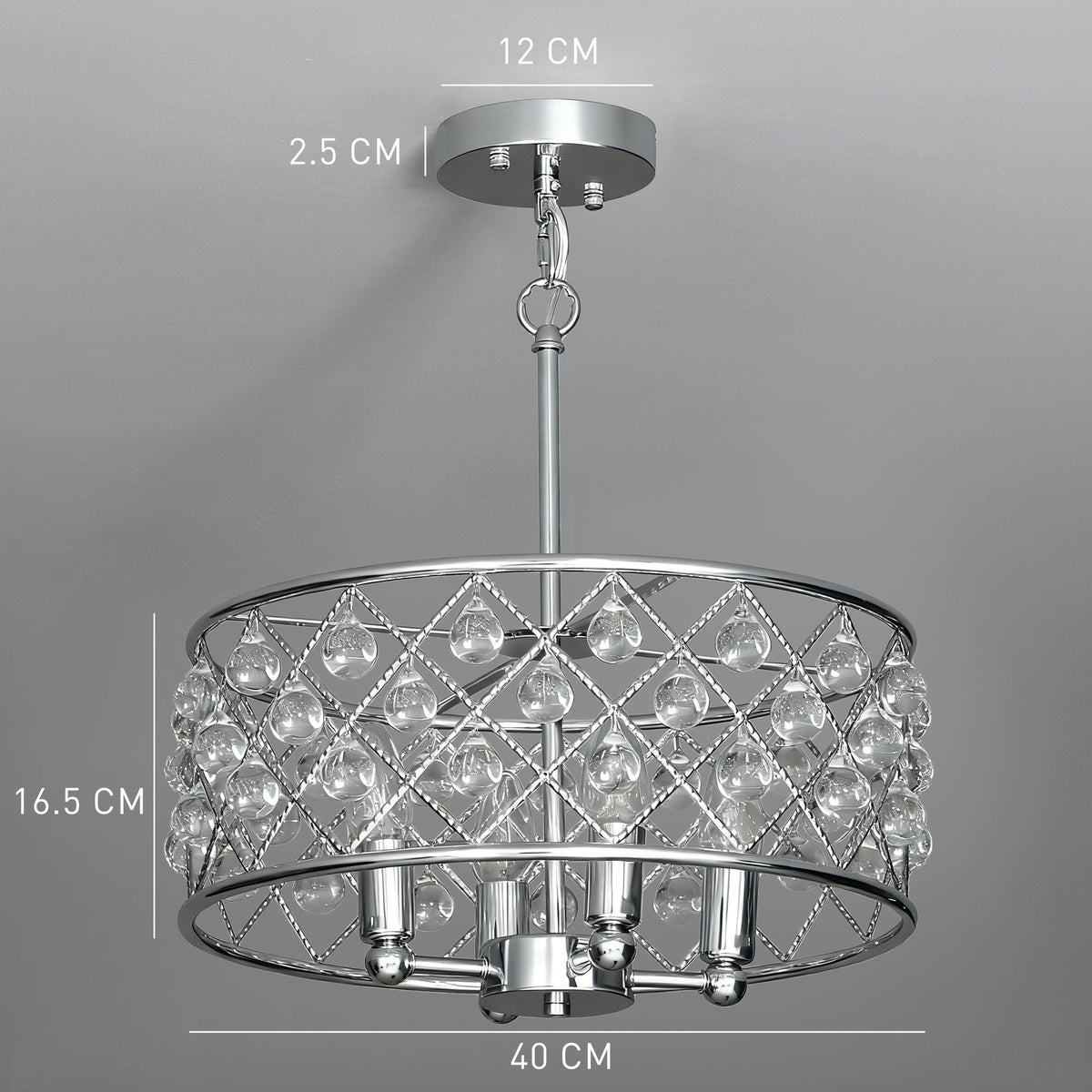HOMCOM 51 Crystallite Four-Bulb Chandelier - Silver-Tone