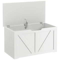 HOMCOM 100L Home Storage Box, with Safety Hinge - White Wood-Effect