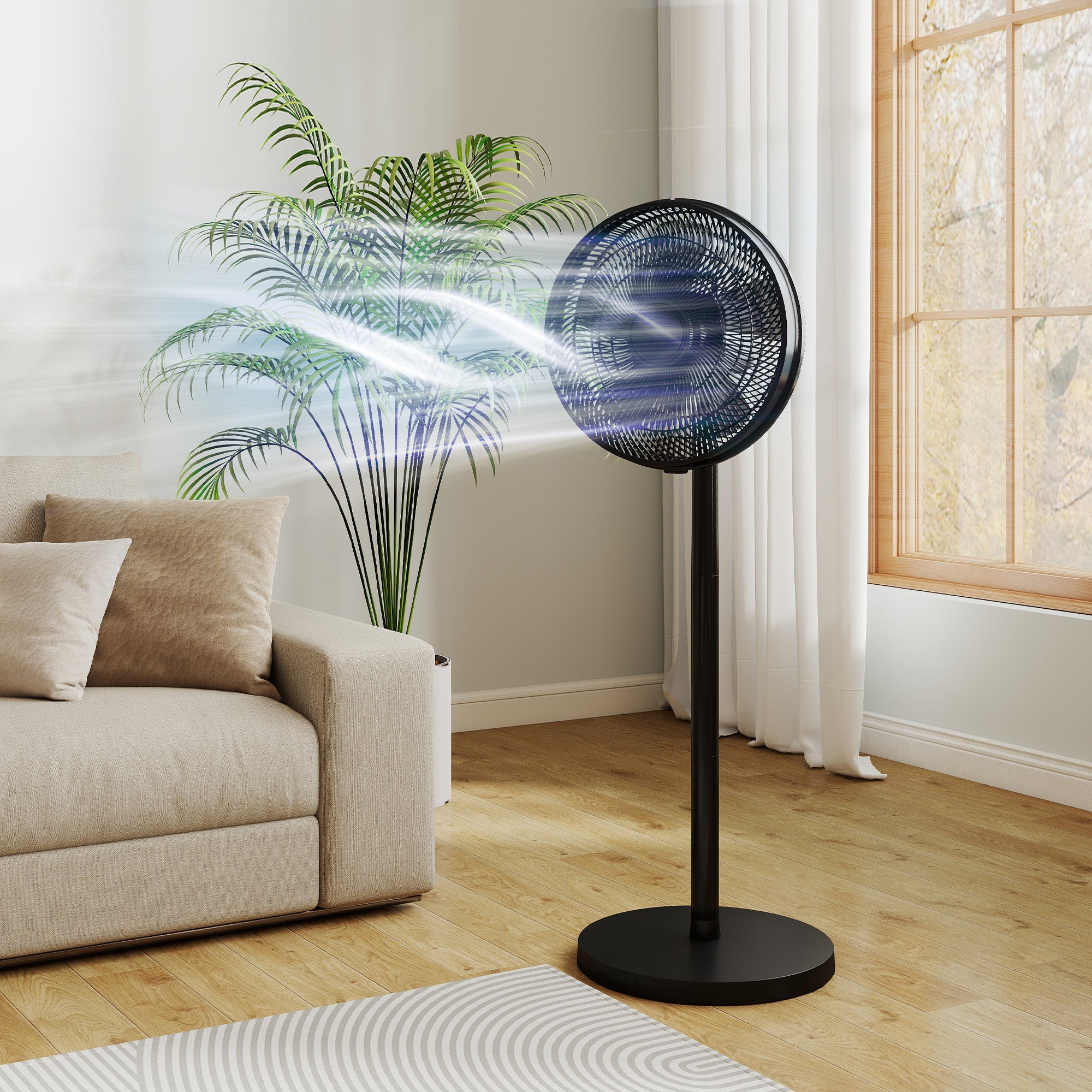 HOMCOM 40 cm Standing Fan, Cooling Floor Fan with 80Â° Oscillating, Adjustable Tilt and Height, 4 Speed, Remote Control, Black