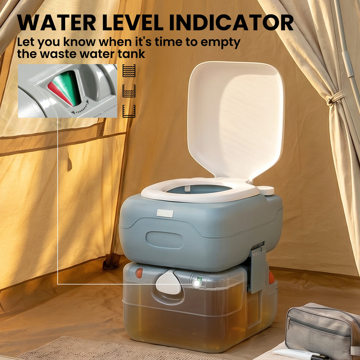Outsunny Portable Toilet for Adults, 22L Camping Toilet with Seat, Lid and Anti-Leak Handle Pump, Outdoor Travel Toilet with Detachable Tanks for Camping, Boating, Hiking, Travel, RV, Grey
