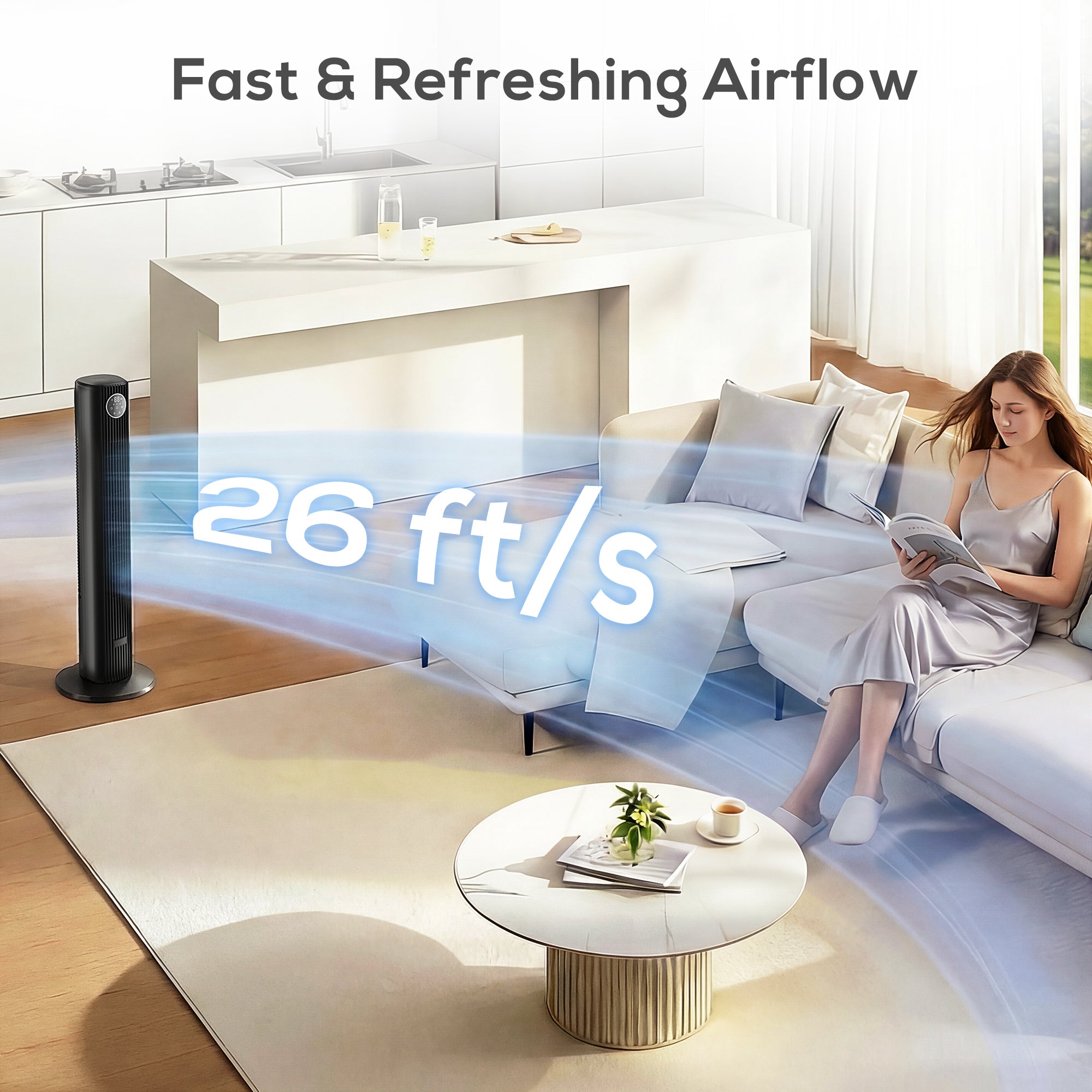 HOMCOM 28dB Tower Fan for Bedroom, 26 ft/s Velocity Standing Cooling Fan with 80Â° Oscillating, 12 Speeds, LED Display, 4 Modes, 12H Timer, Remote Control, 36 inch, Black