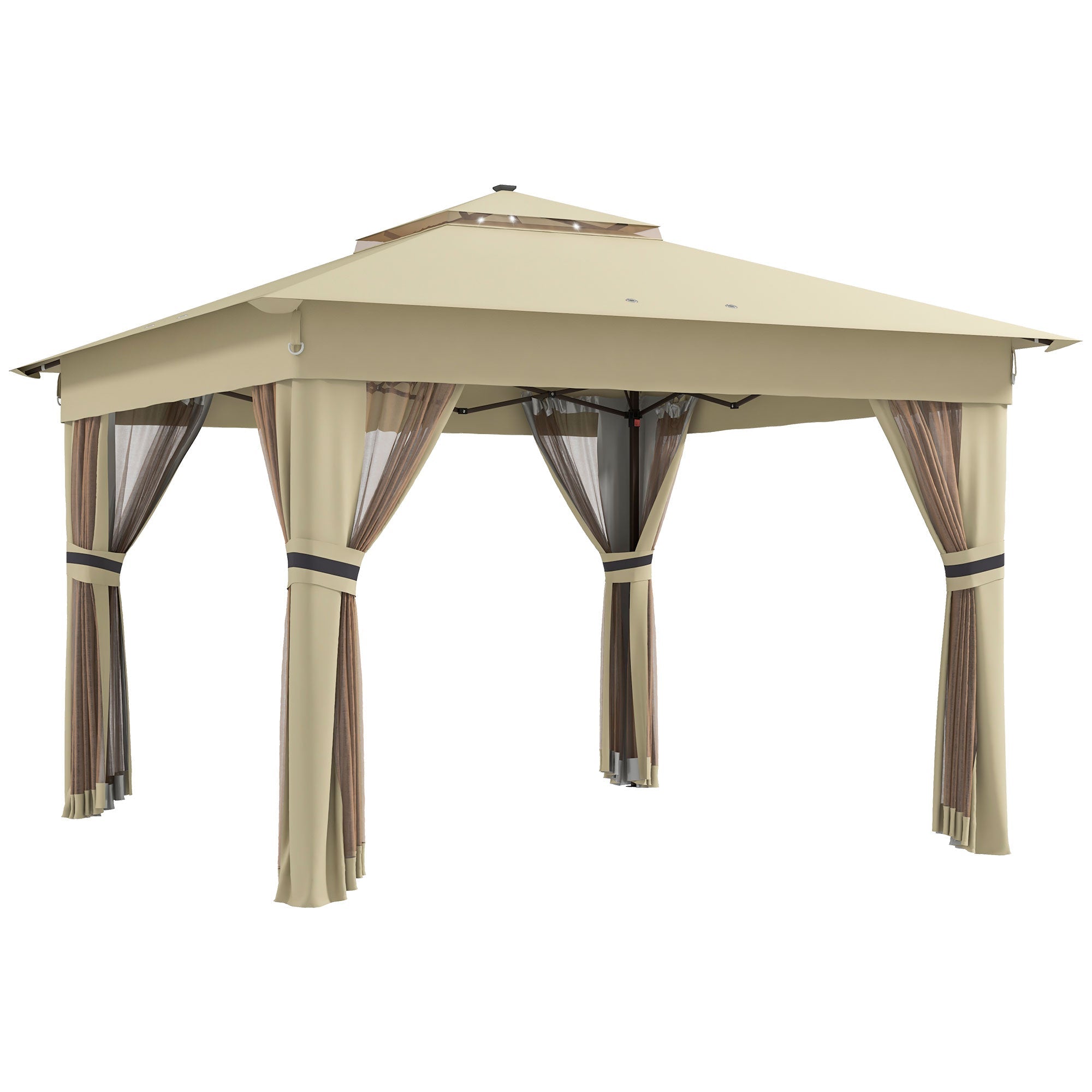Outsunny 3 x 3 Sturdy Pop Up Gazebo with Solar-Powered LED Lights, Adjustable for Outdoor Events, Khaki