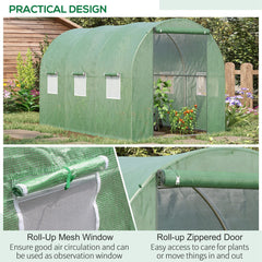 Outsunny Walk-in Polytunnel Greenhouse, Outdoor Garden Tunnel Greenhouse Tent with Zipped Roll-Up Door, Green