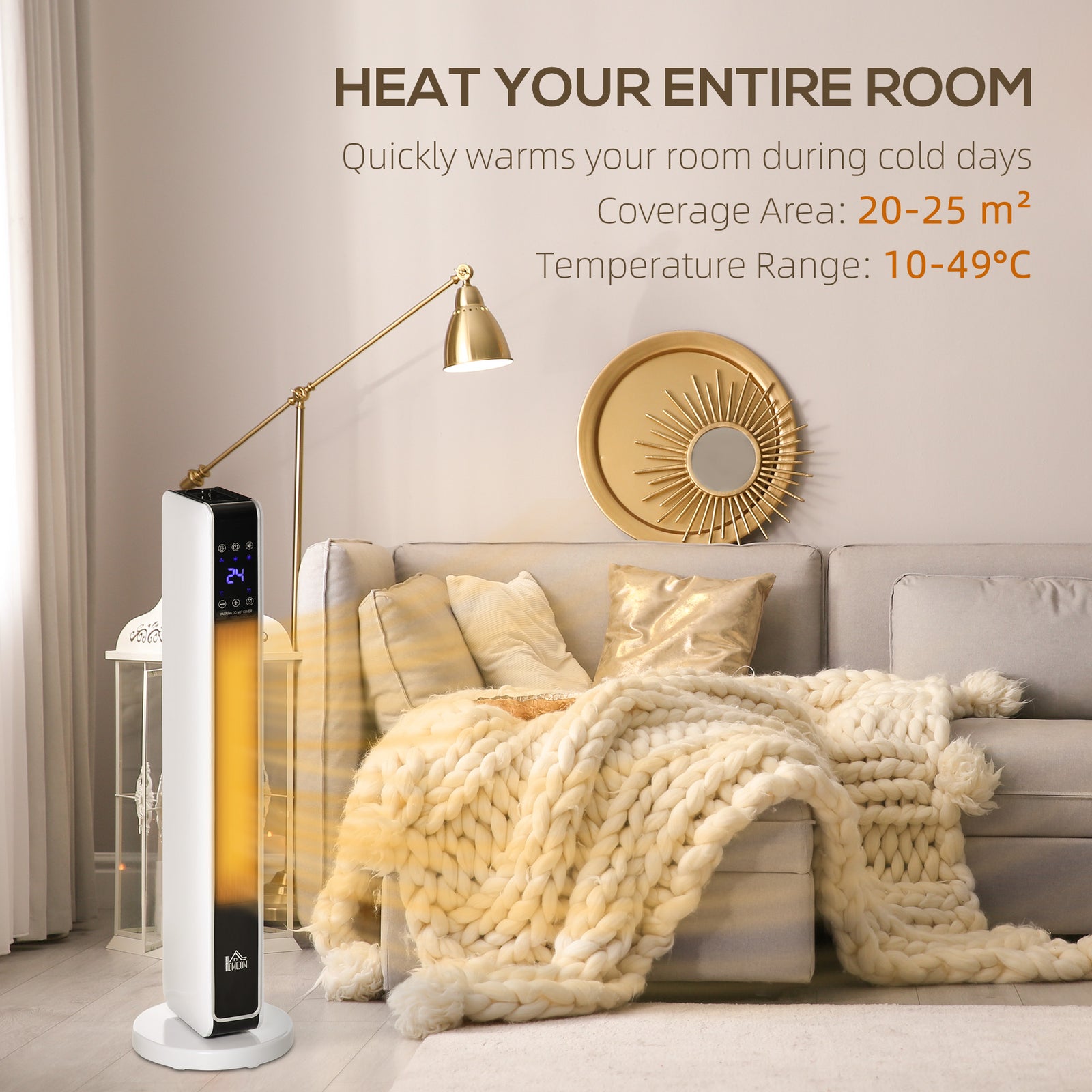 HOMCOM 1100W/2200W Space Heater with 65° Oscillation, Electric Heater with 2 Heat and Fan, 8-Hour Timer, Overheat & Tip Over Protection for Bedroom, 29 inch