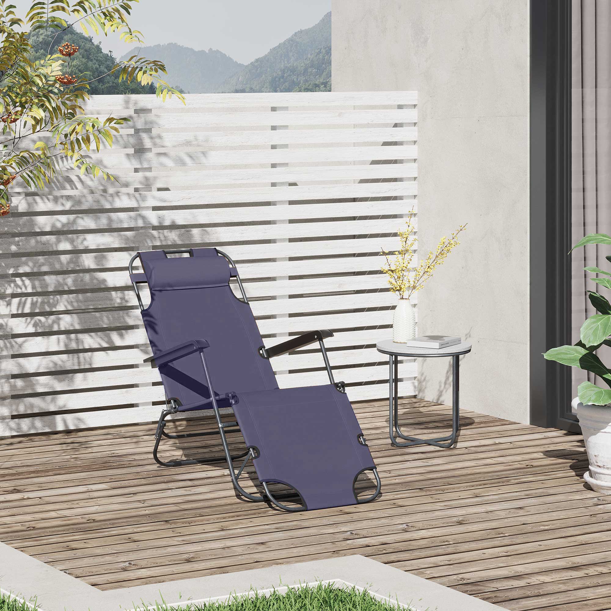 Outsunny 2 in 1 Folding Sun Lounger Reclining Garden Chair with 2-Level Adjustable Backrest, Outdoor Zero Gravity Recliner Garden Chair with Head Pillow and Armrests, Grey