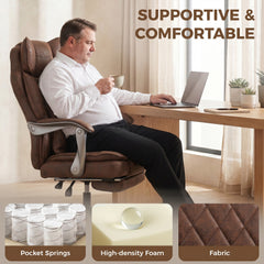 HOMCOM Executive Office Chair, Leathaire Big and Tall Office Chair 180 kg with Wide Seat, Reclining, Lumbar Support, Brown