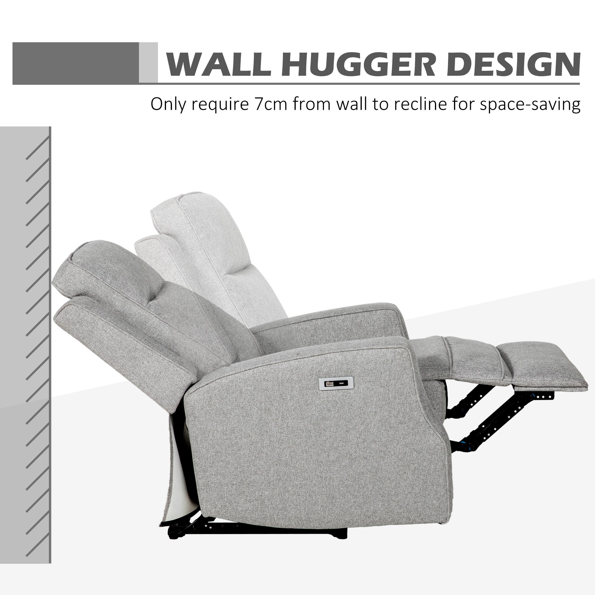 HOMCOM 150 Electric Reclining Chair, with USB port and Footrest - Grey