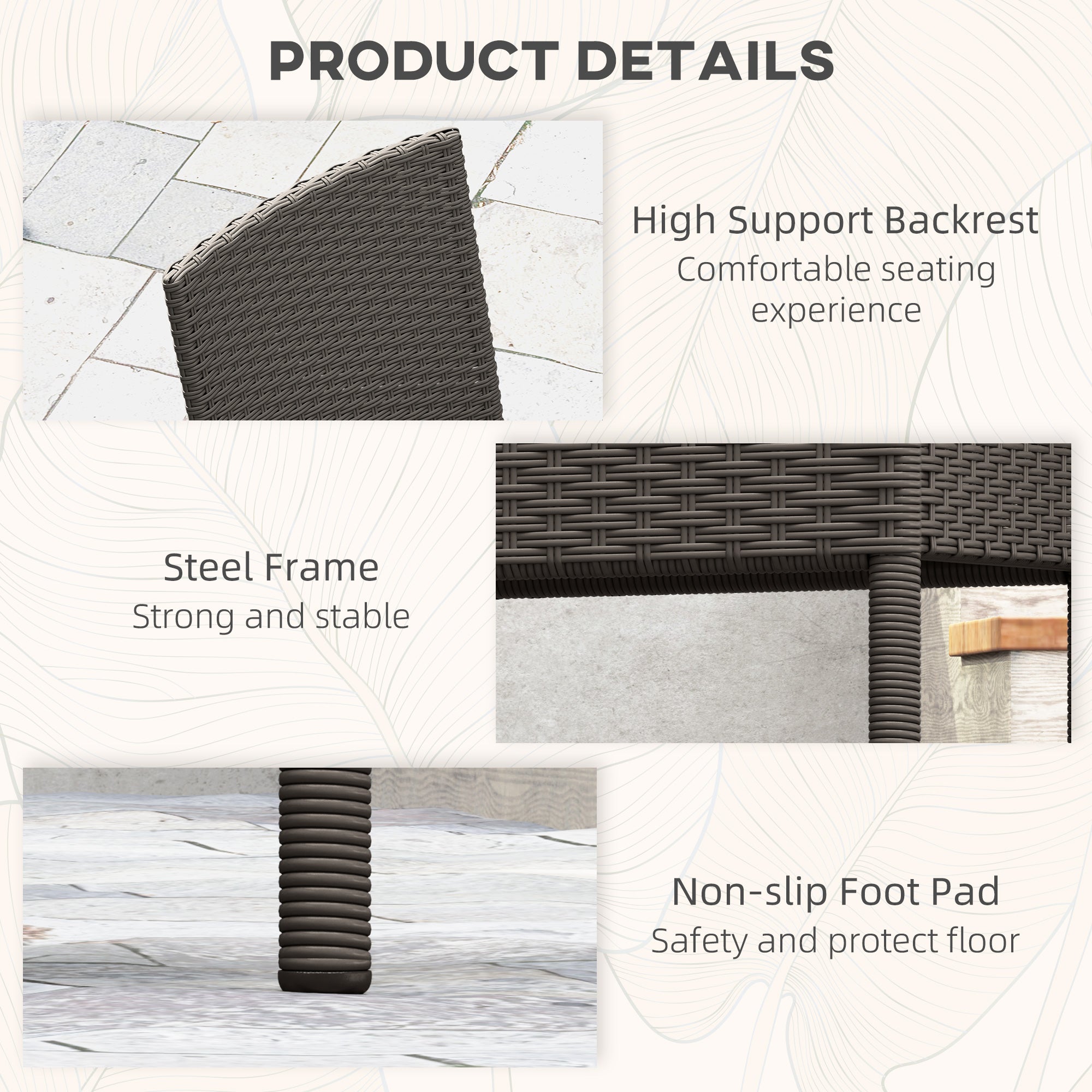 Outsunny Set of Two Armless Rattan Garden Chairs - Dark Grey