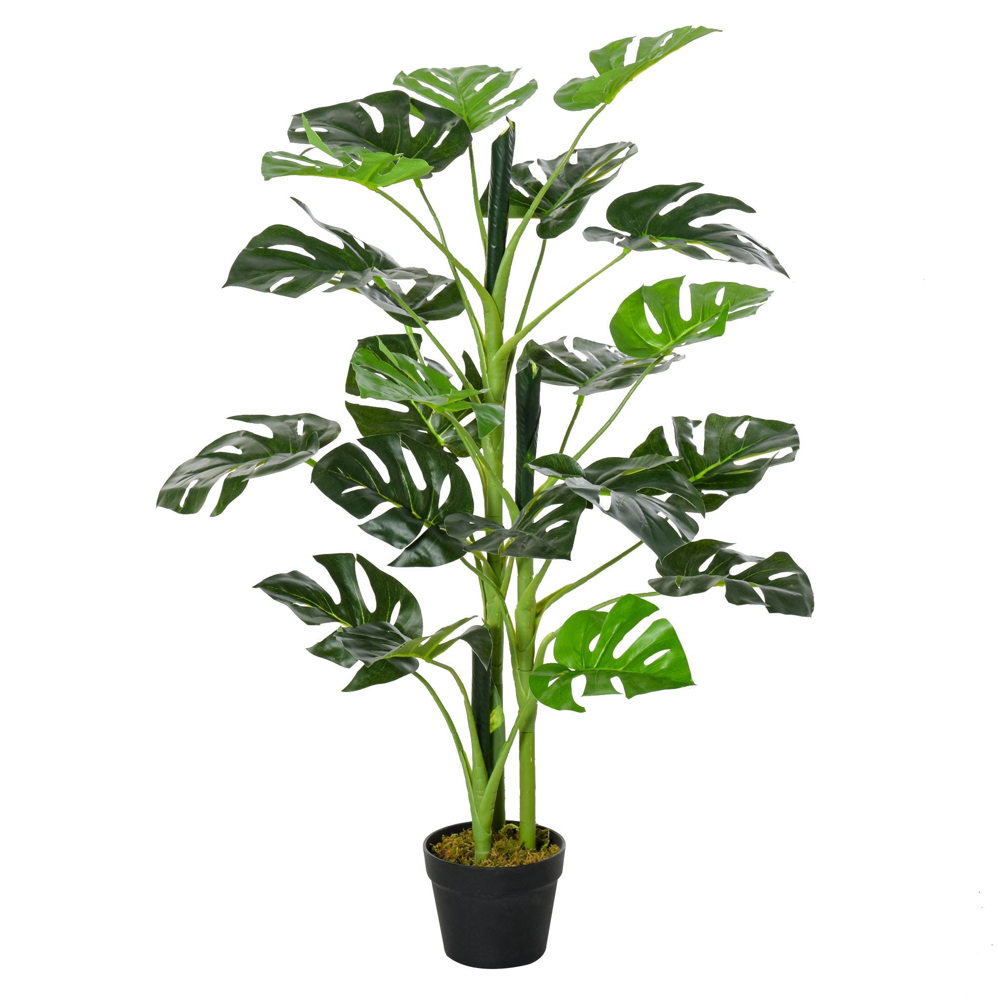 Outsunny 100cm/3.3FT Artificial Monstera Tree Decorative Cheese Plant 21 Leaves with Nursery Pot, Fake Tropical Palm Tree for Indoor Decor