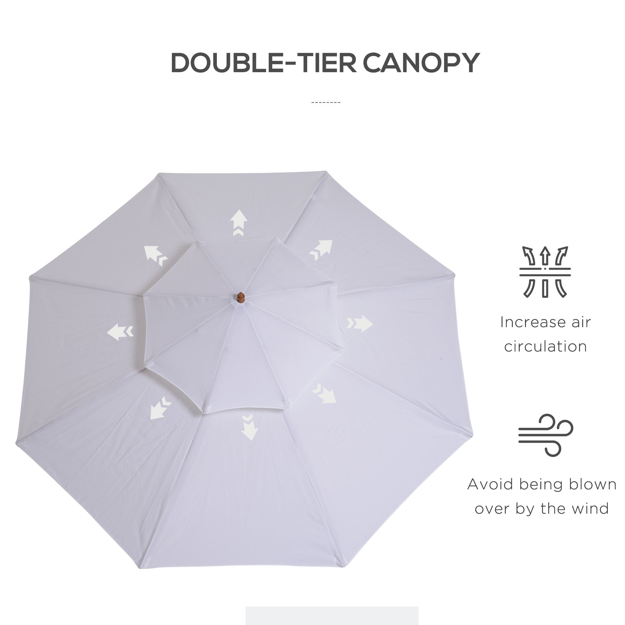 Outsunny 2.7m Elegant Wooden Frame Parasol Umbrella - White