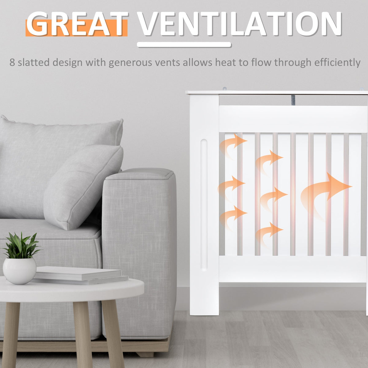 HOMCOM Slatted Radiator Cover Painted Cabinet MDF Lined Grill in White (78L x 19W x 81H cm)