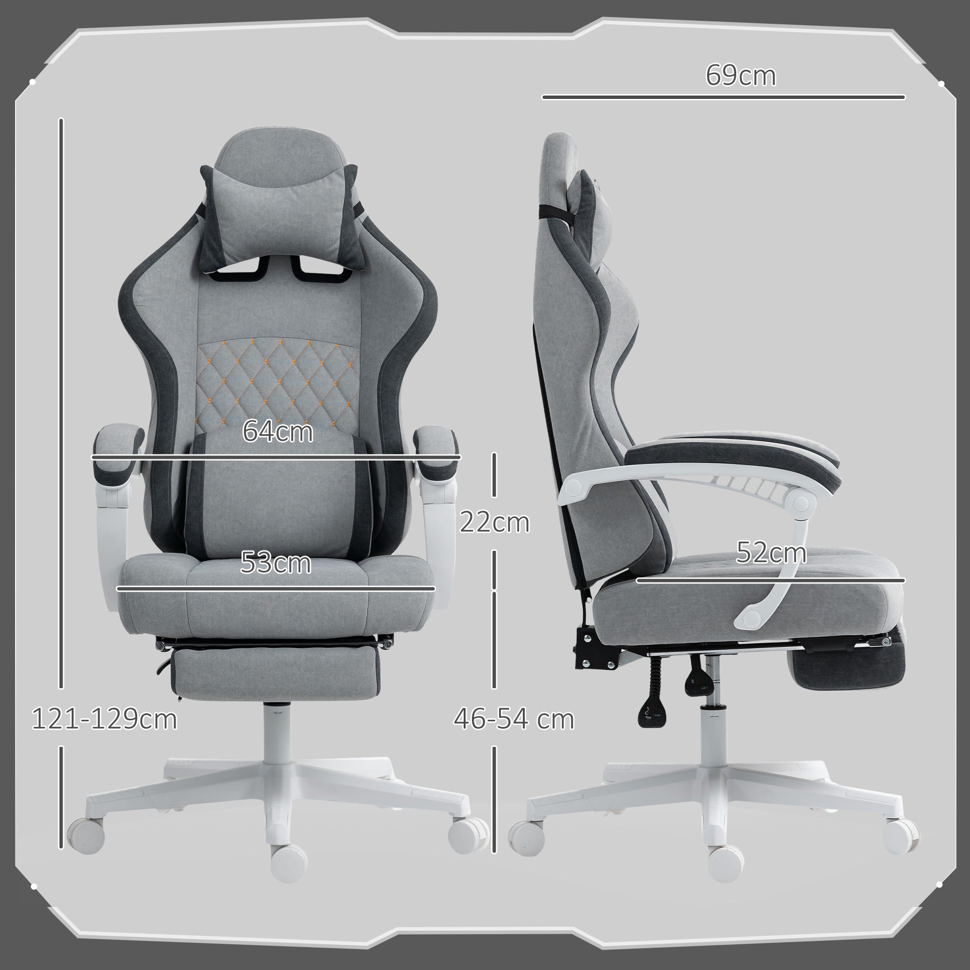 HOMCOM Ergonomic High Back Gaming Chair for Adults, Printed Velvet Computer Recliner Chair with Footrest, Lumbar Support, Adjustable Height and 360√Ç¬∞ Swivel Seat for Office or Gaming, Grey