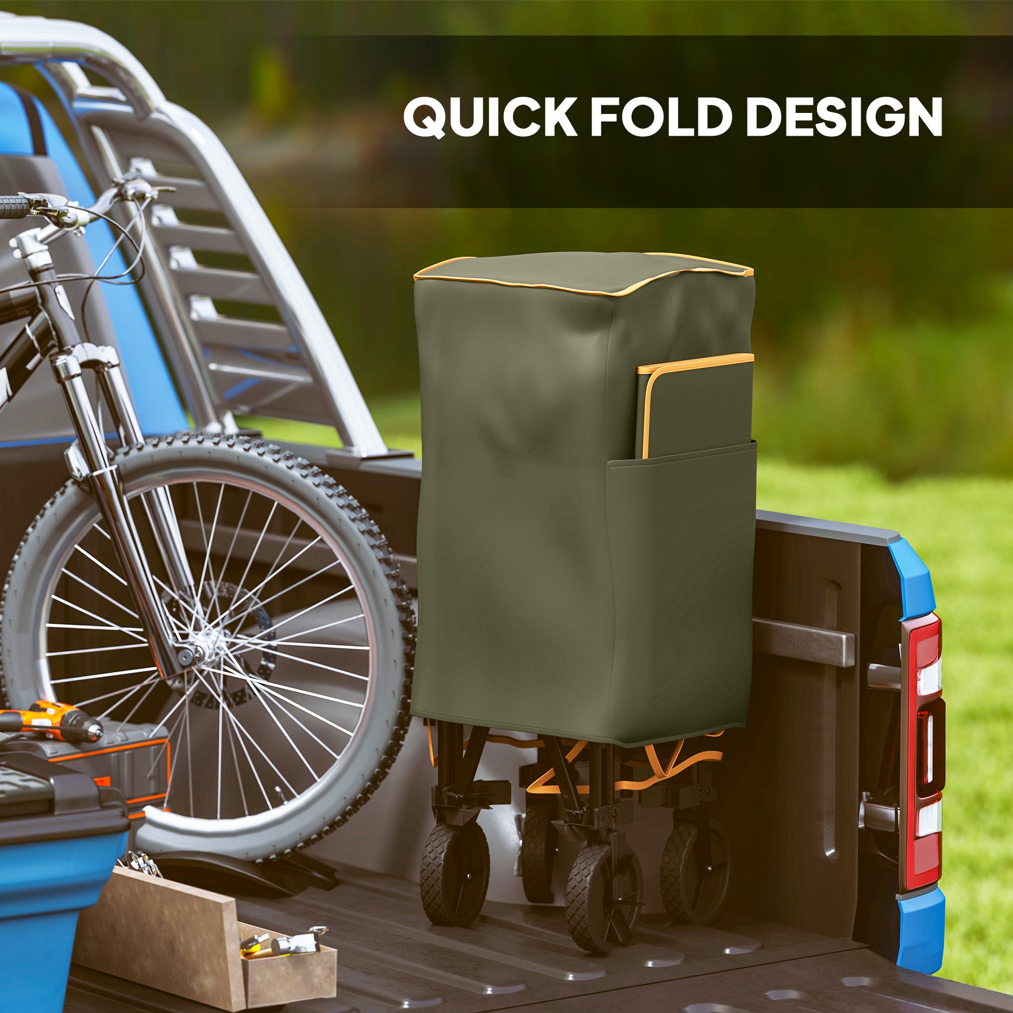 Outsunny Double Decker Folding Festival Trolley on Wheels, 200KG & 350L Capacity Collapsible Wagon Festival Trolley Cart with 134cm Extended for Camping Sports Shopping Garden and Beach, Grey