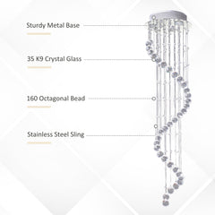 HOMCOM Modern Crystal Chandelier Ceiling Light Pendant Lamp Chrome Finish Glass Droplets New, 30 x 120cm