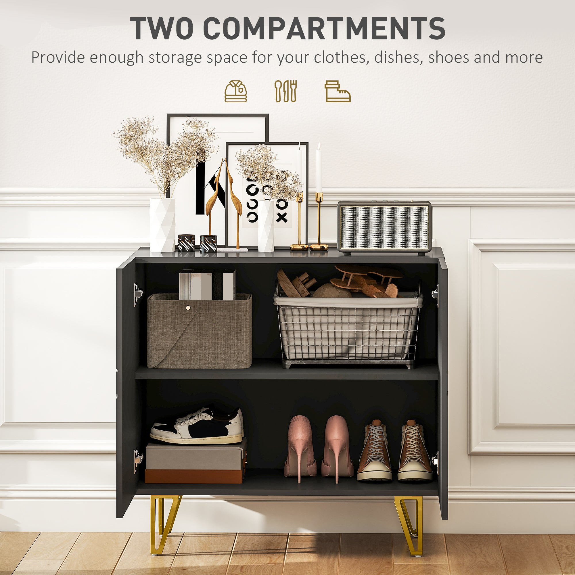 HOMCOM Modern Luxe High Gloss Sideboard, with Hairpin Legs - Black