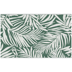 Outsunny Reversible Outdoor RV Rug, 1.5 x 2.4m Patio Floor Mat, Waterproof Plastic Straw Rug for Garden, Deck, Picnic, Beach, Camping, Green Leaves, Green and White