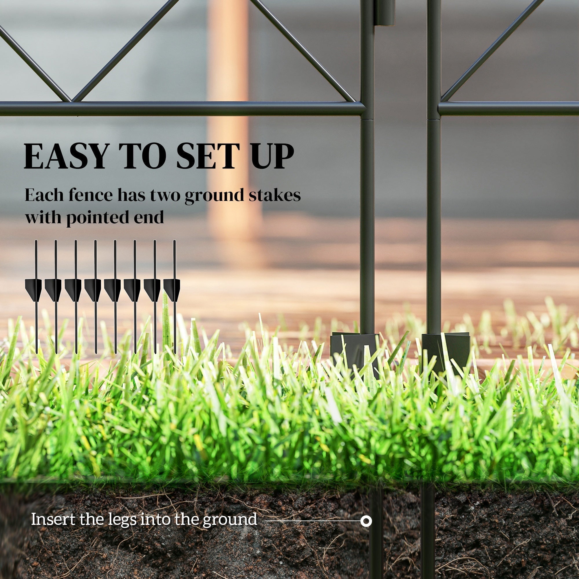 Outsunny Decorative Garden Fencing, 43in x 11.5ft Outdoor Picket Fence Panels, 4PCs Rustproof Metal Wire Landscape Flower Bed Border Edging, Black