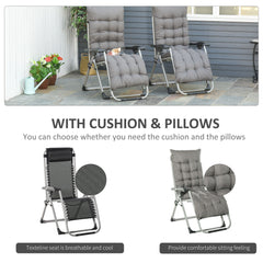 Outsunny 2pc Reclining Zero Gravity Sun Loungers ,Folding Chaise Lounge Chair with Cushions, Dark Grey