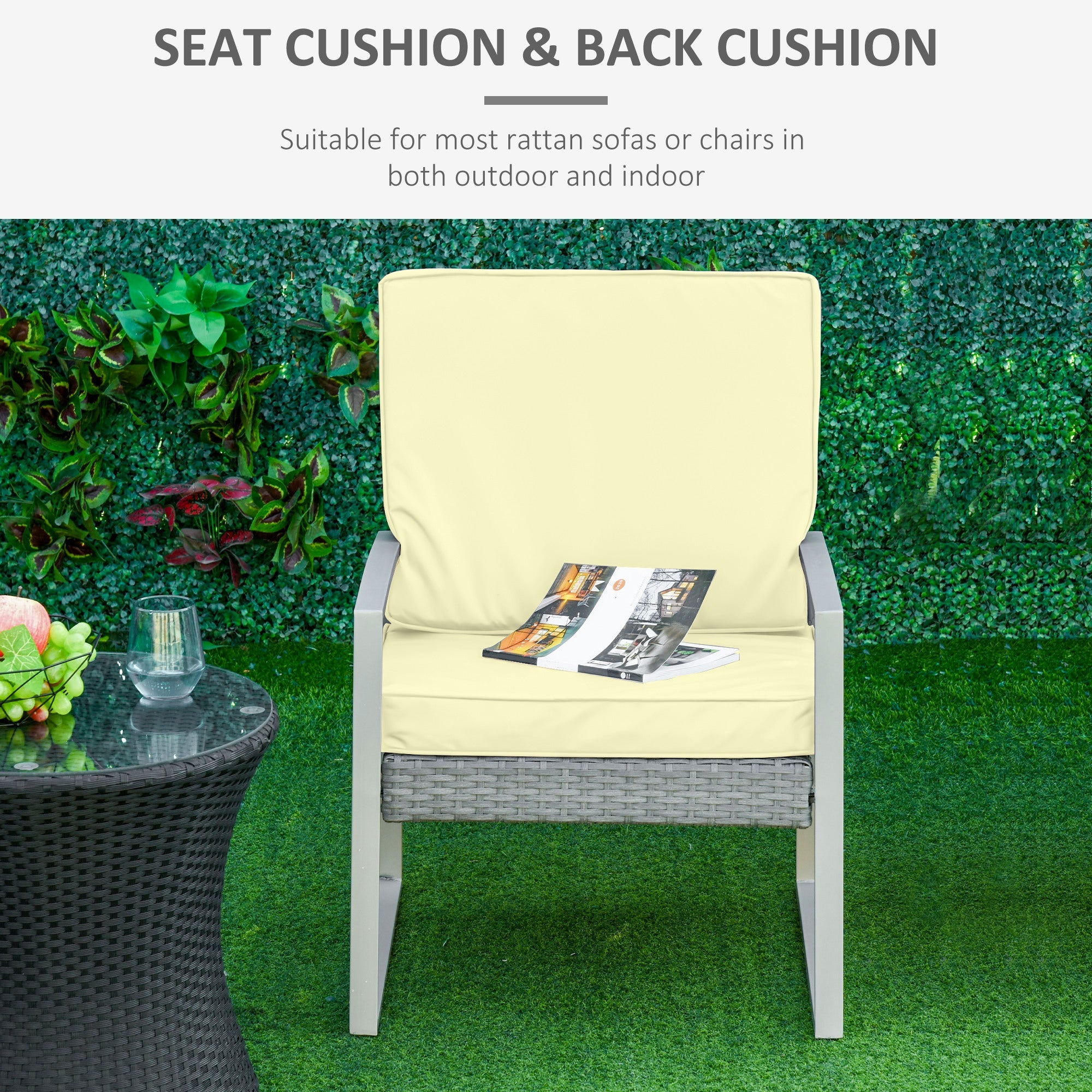 Outsunny 2-Piece Garden Seat and Back Cushion Set, Replacement Cushions for Outdoor Furniture with Seat Cushion and Back Cushion, Cream White