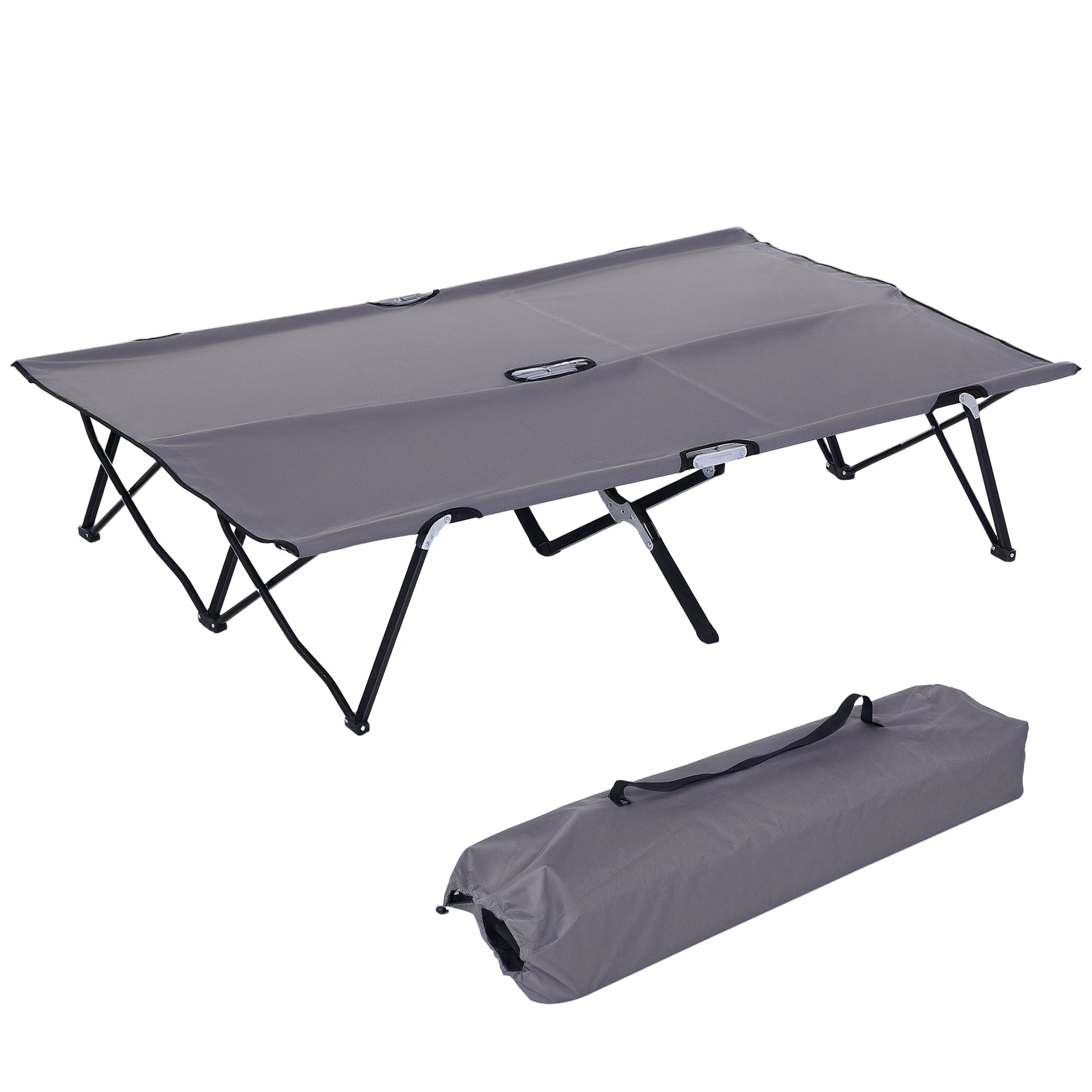 Outsunny Double Camping Cot Bed, with Bag - Grey