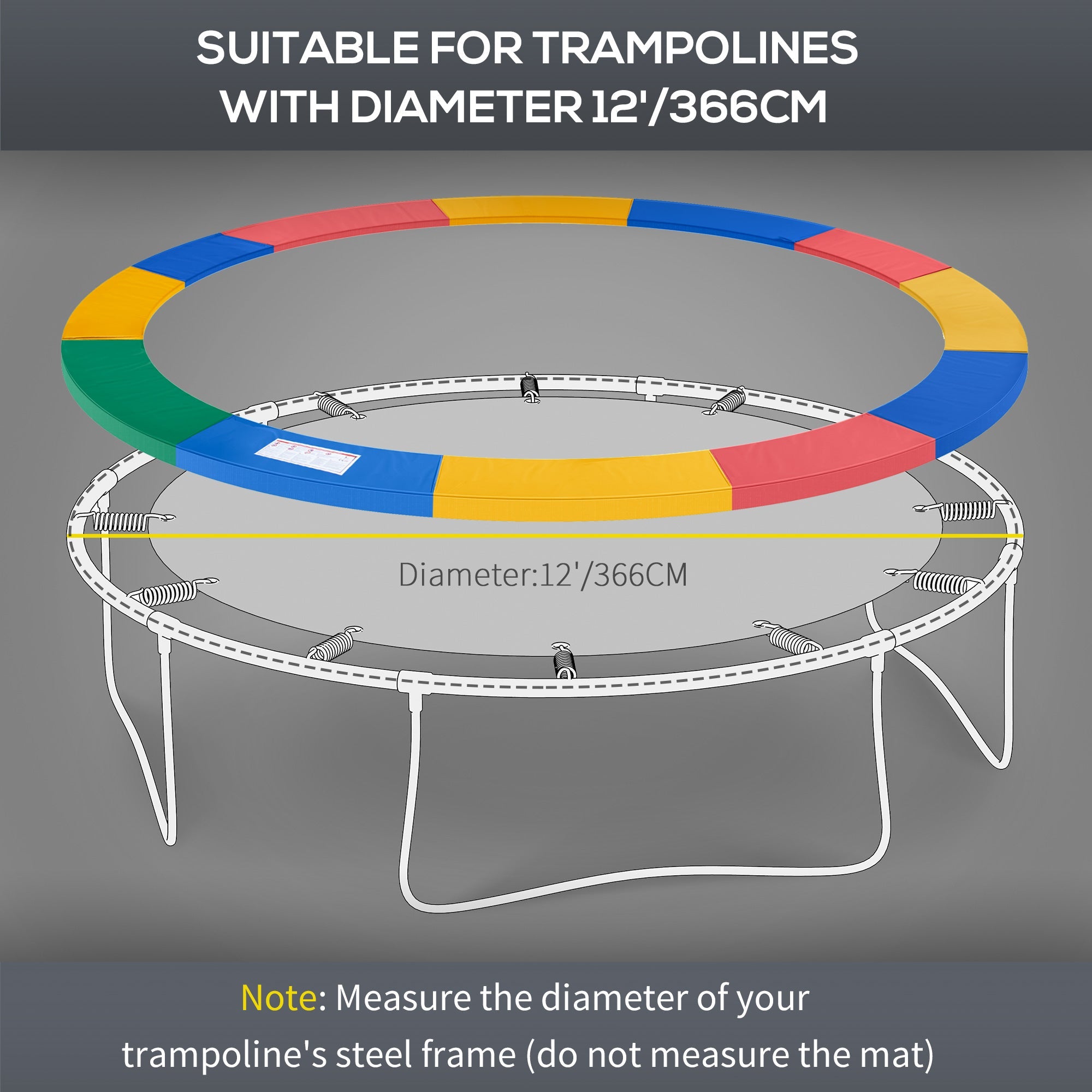 HOMCOM 12FT Replacement Trampoline Pad Thick Foam Safety Ã366cm Spring Cover Bounce Padding - Multi Coloured