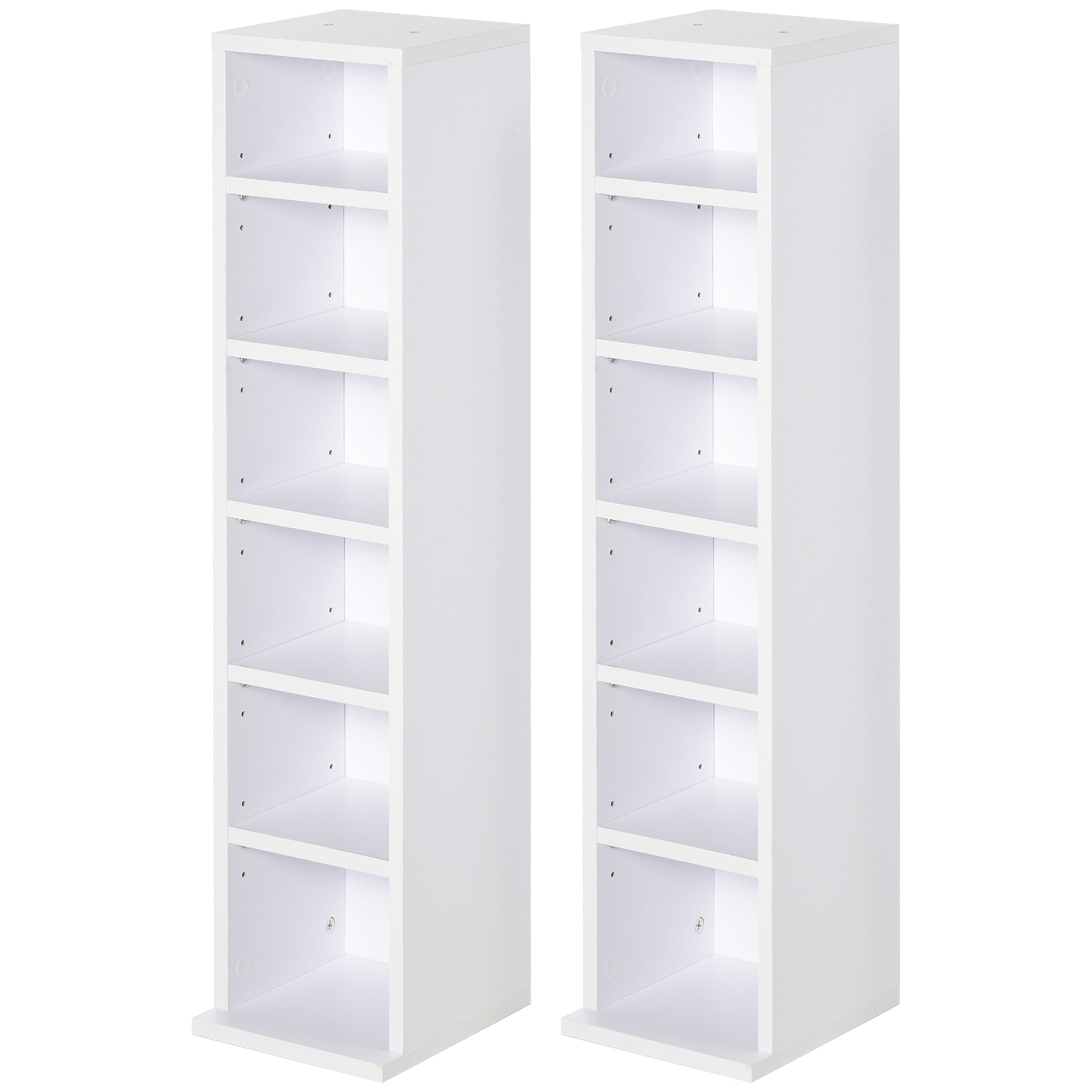 HOMCOM 204 CD Media Display Shelf Unit Set of 2 Blu-Ray Tower Rack w/ Adjustable Shelves Bookcase Storage Organiser, White