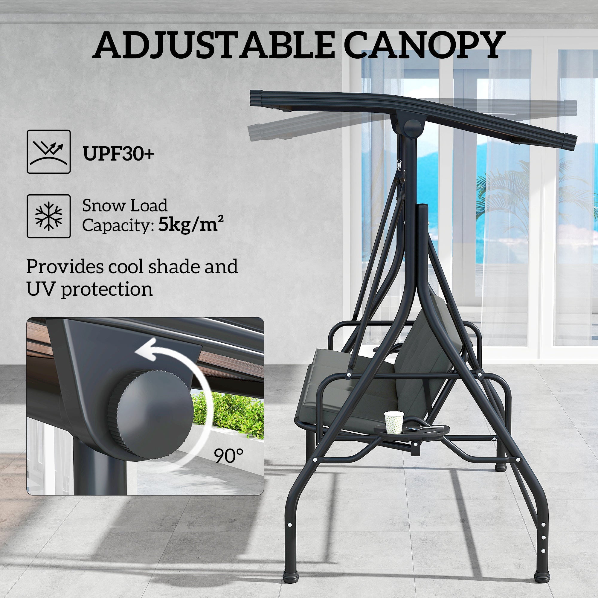 Outsunny Convertible Three-Seater Swing Bench Bed - Dark Grey