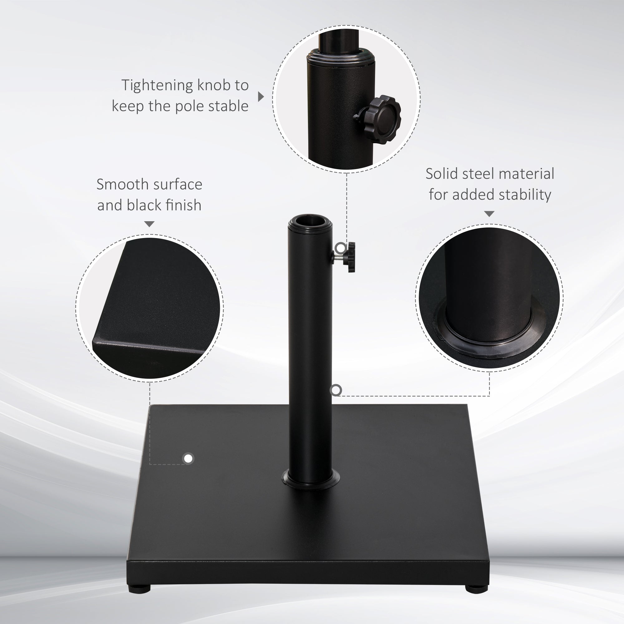Outsunny Î¦35/38/48MM 18KG Steel Square Parasol Stand Base w/ Adjustable Knob Umbrella Stand Garden Patio Outdoor Home, Black